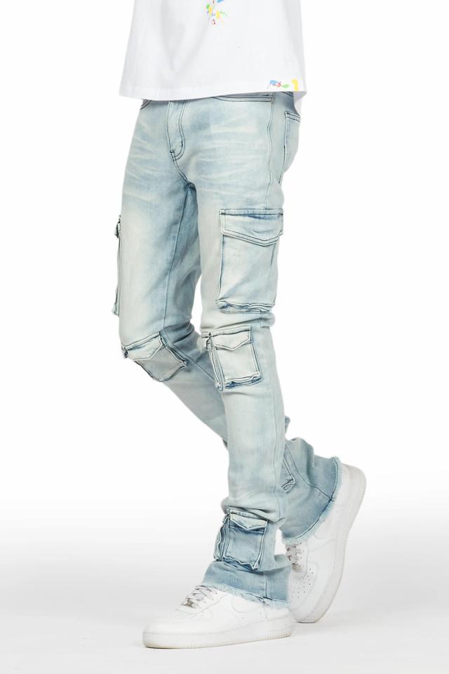 Feodor Light Blue Stacked Flare Cargo Jean Male Product Image