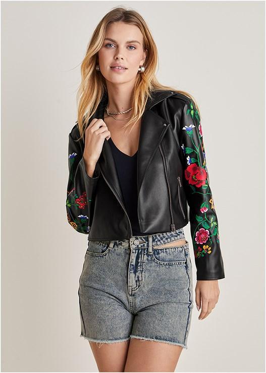 Printed Faux-Leather Jacket Product Image