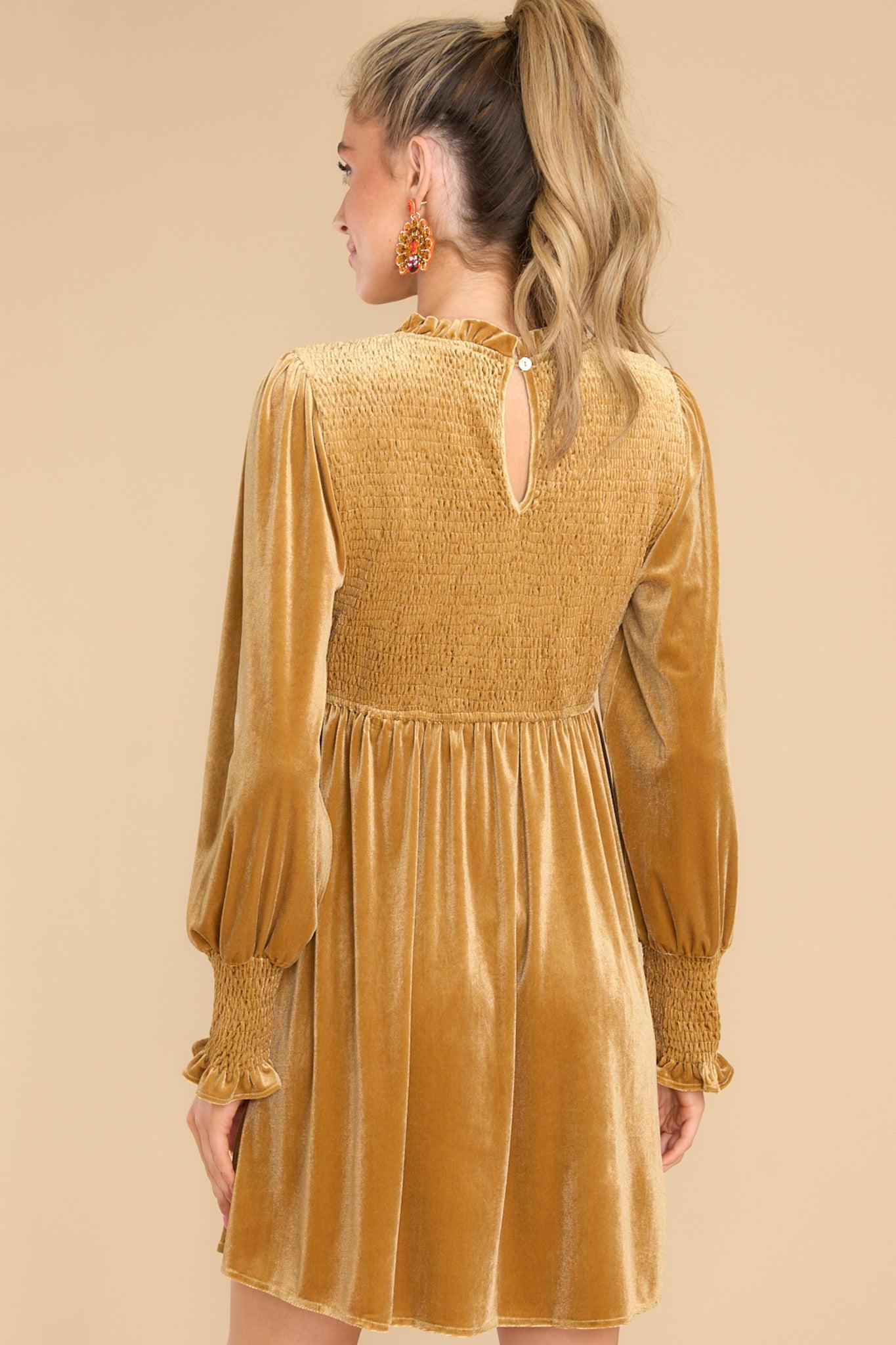 Gilded Dreams Gold Velvet Dress Product Image