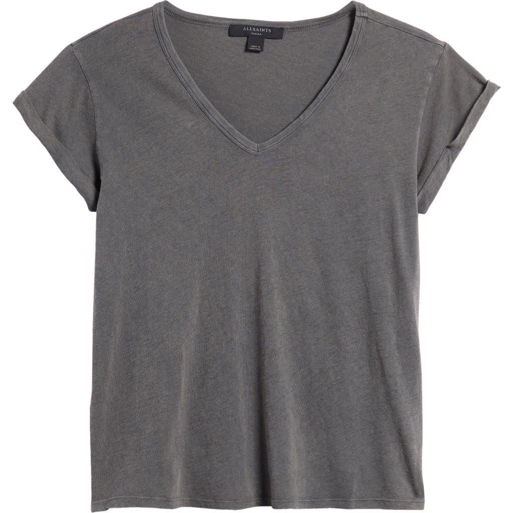 Anna V-neck T-shirt In Acid Washed Black Product Image