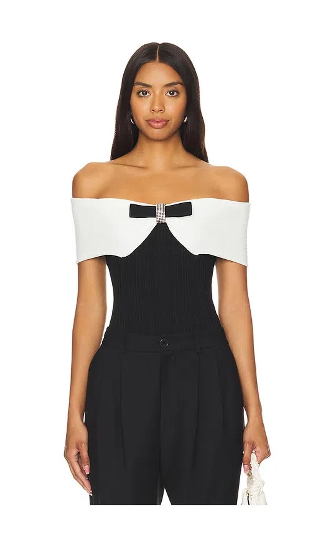 Off-the-shoulder Knit Mini Dress In Black/white product image