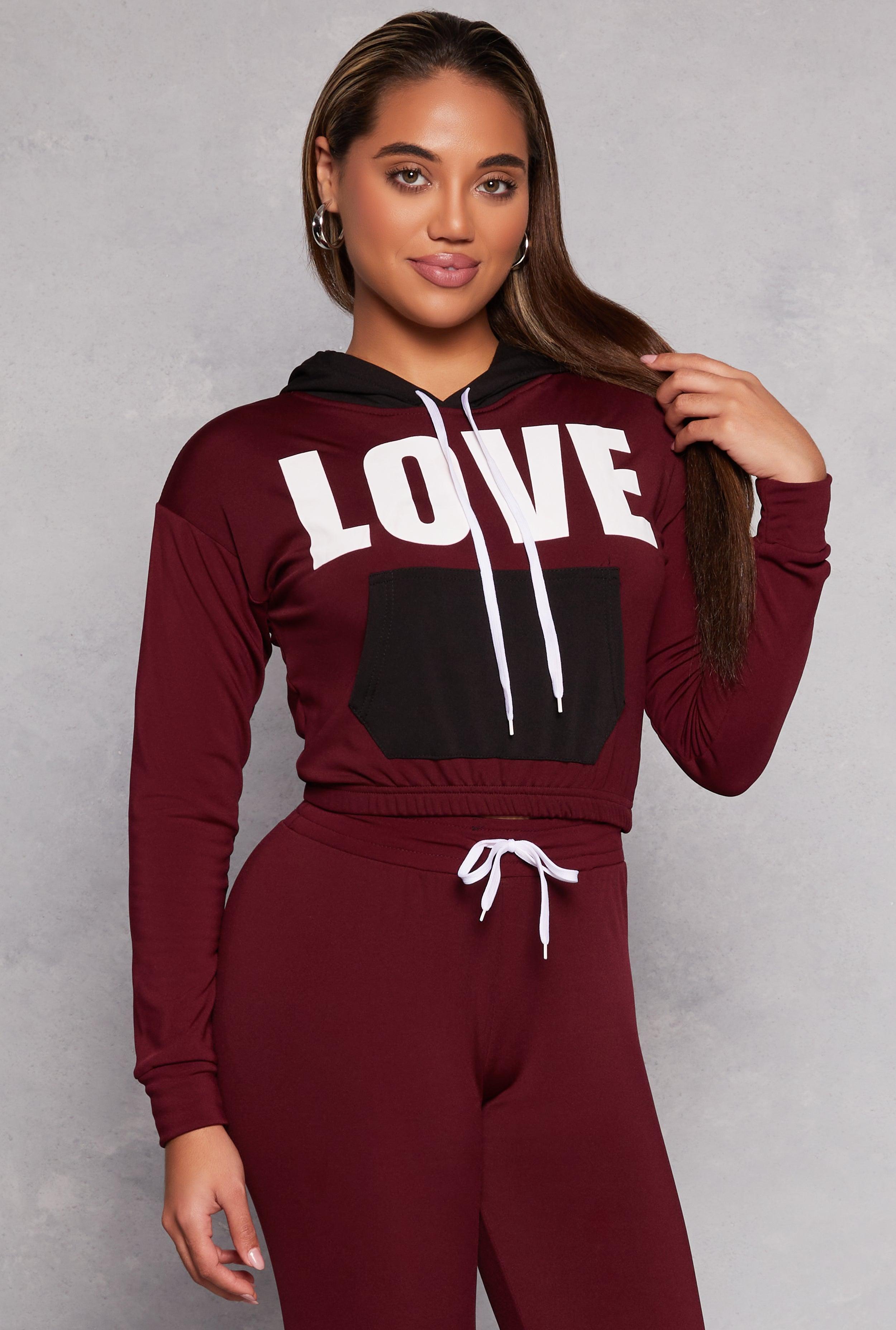 Womens Love Graphic Color Block Pullover Hoodie Product Image