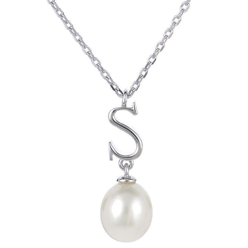 PearLustre by Imperial Sterling Silver Freshwater Cultured Pearl Initial Pendant Necklace, Womens White Product Image