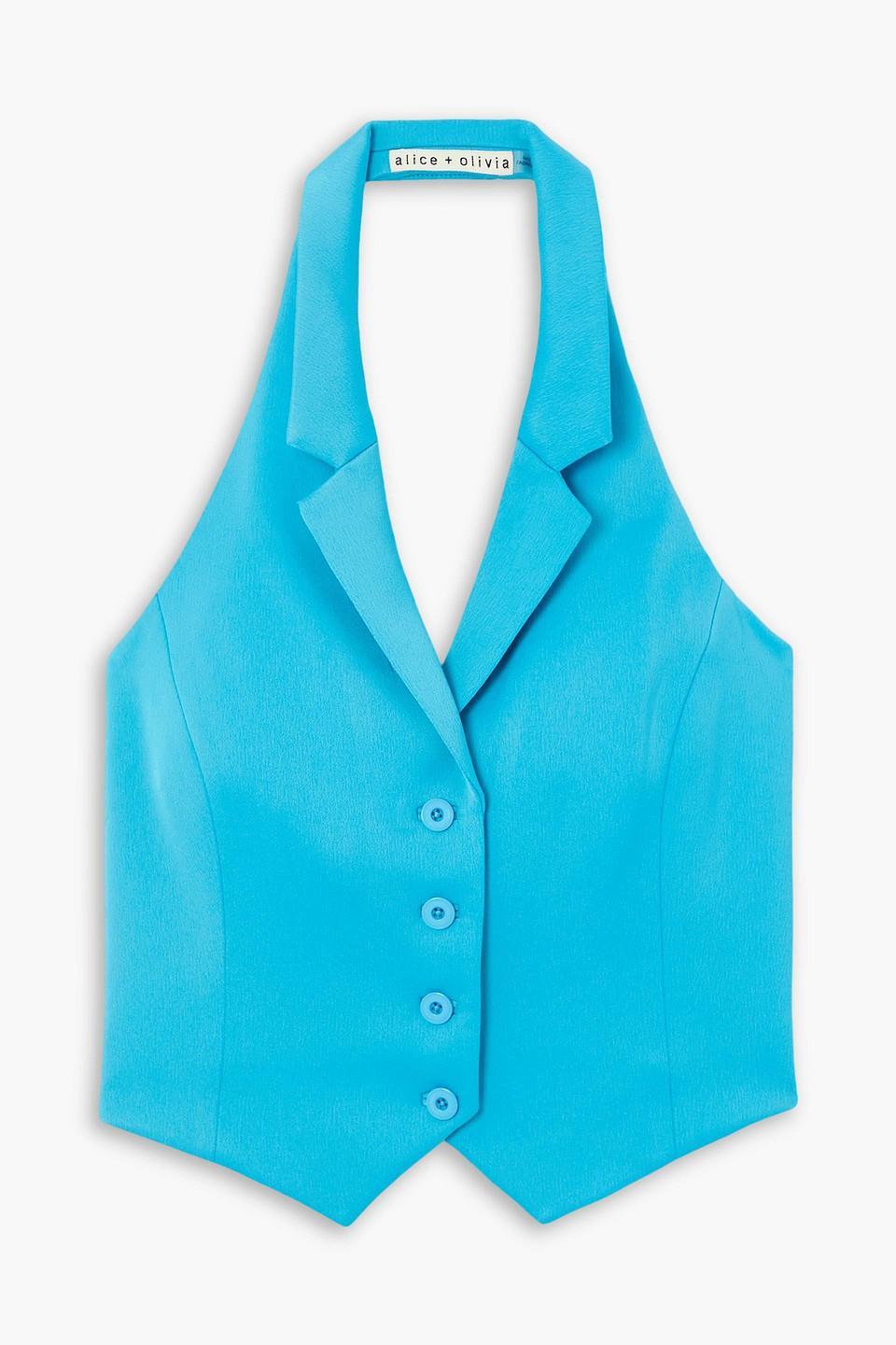 ALICE AND OLIVIA Donna Satin-crepe Halterneck Vest In Turquoise Product Image