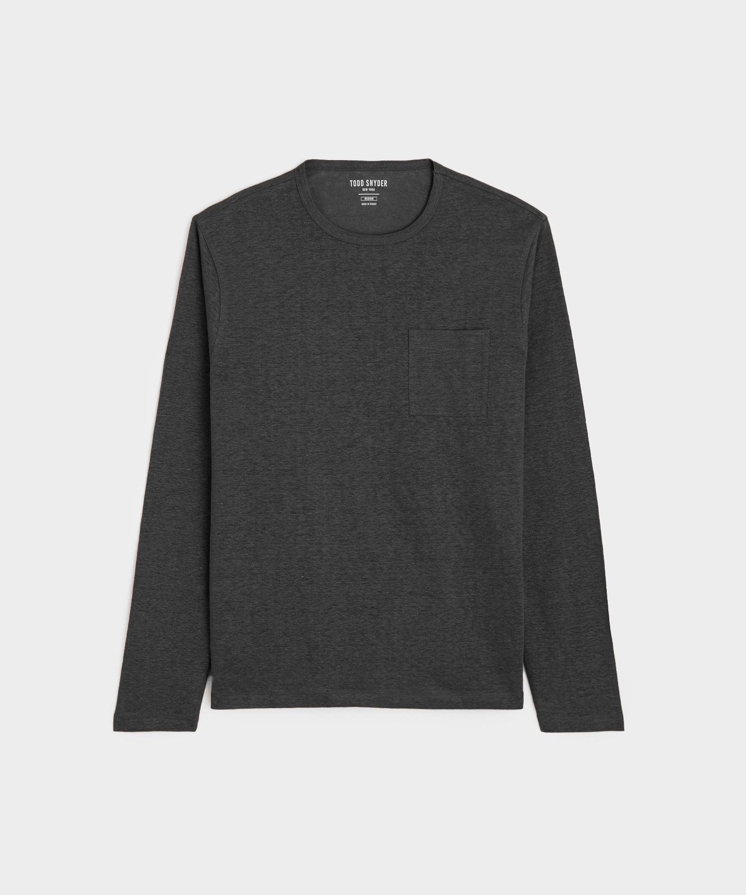 Linen Jersey Long Sleeve T-Shirt in Faded Black Product Image