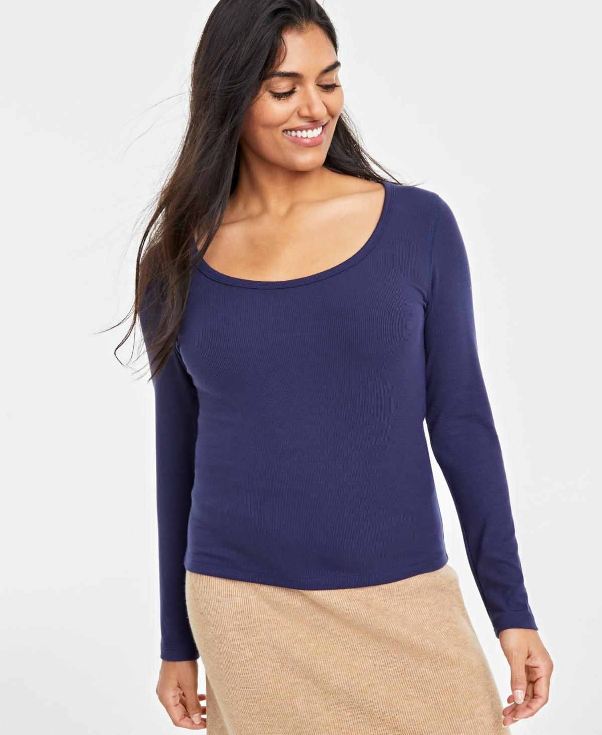 On 34th Womens Scoop-Neck Ribbed Long-Sleeve Top, Created for Macys Product Image