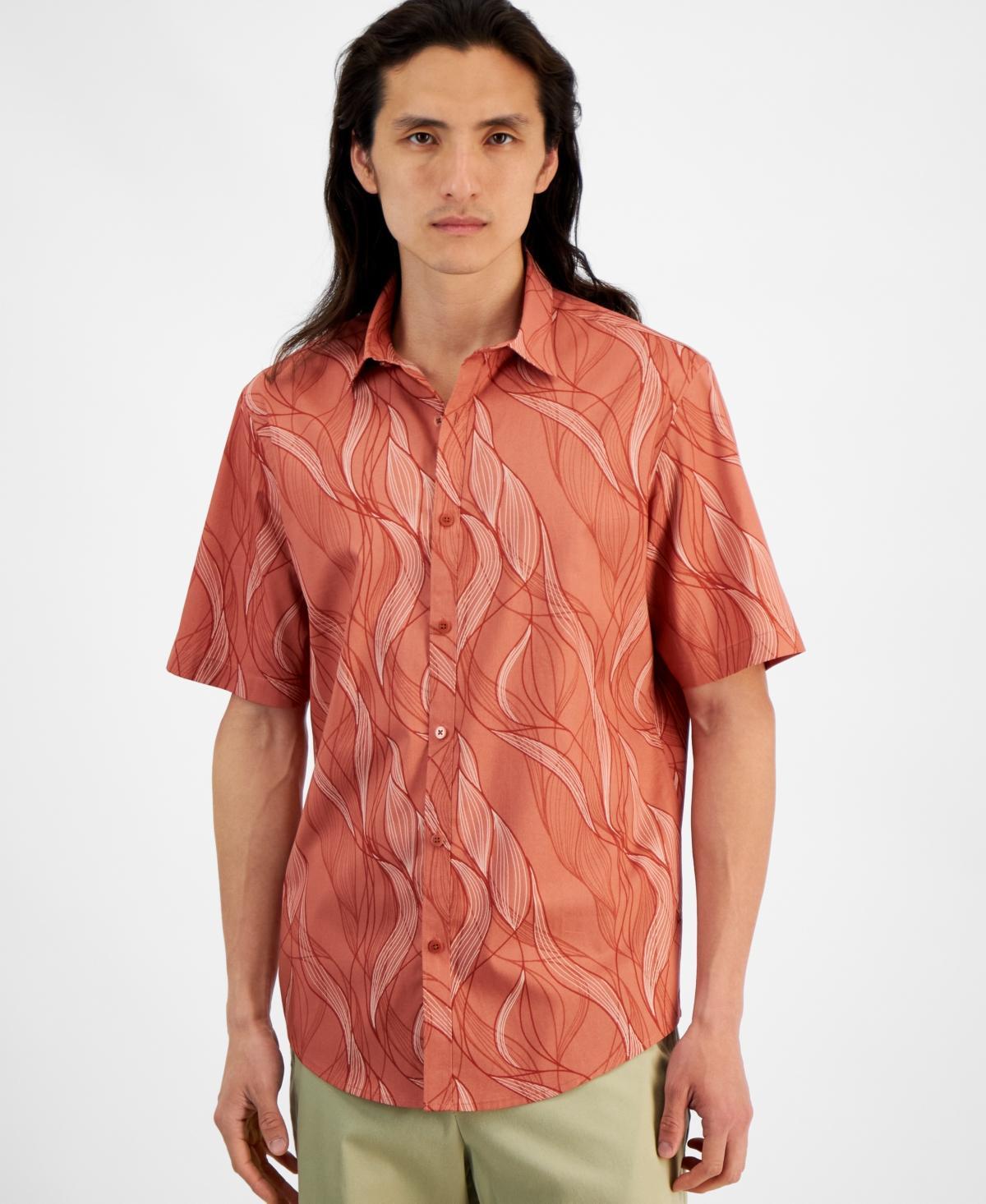 Men's Regular-Fit Stretch Abstract Wave-Print Button-Down Poplin Shirt, Created for Macy's  Product Image