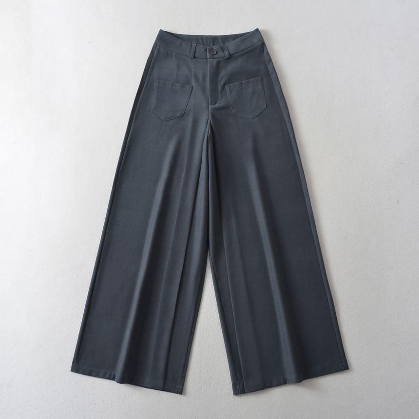 High Waist Plain Loose-Fit Wide-Leg Slacks Product Image