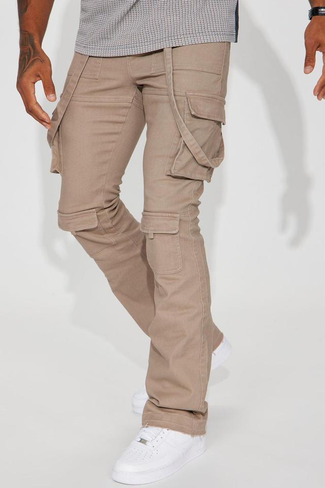 Strapped In Cargo Stacked Skinny Flare Jeans - Taupe Product Image