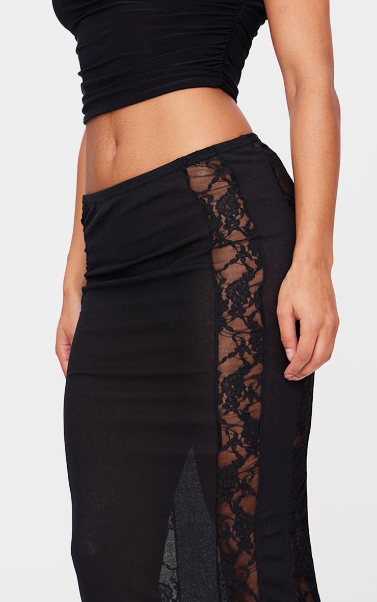 Black Lace Panel Detail Maxi Skirt Product Image