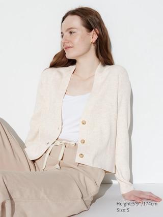 UNIQLO US Women's Washable Knit Ribbed Long-Sleeve Cardigan Natural Small UNIQLO US  S  female Product Image