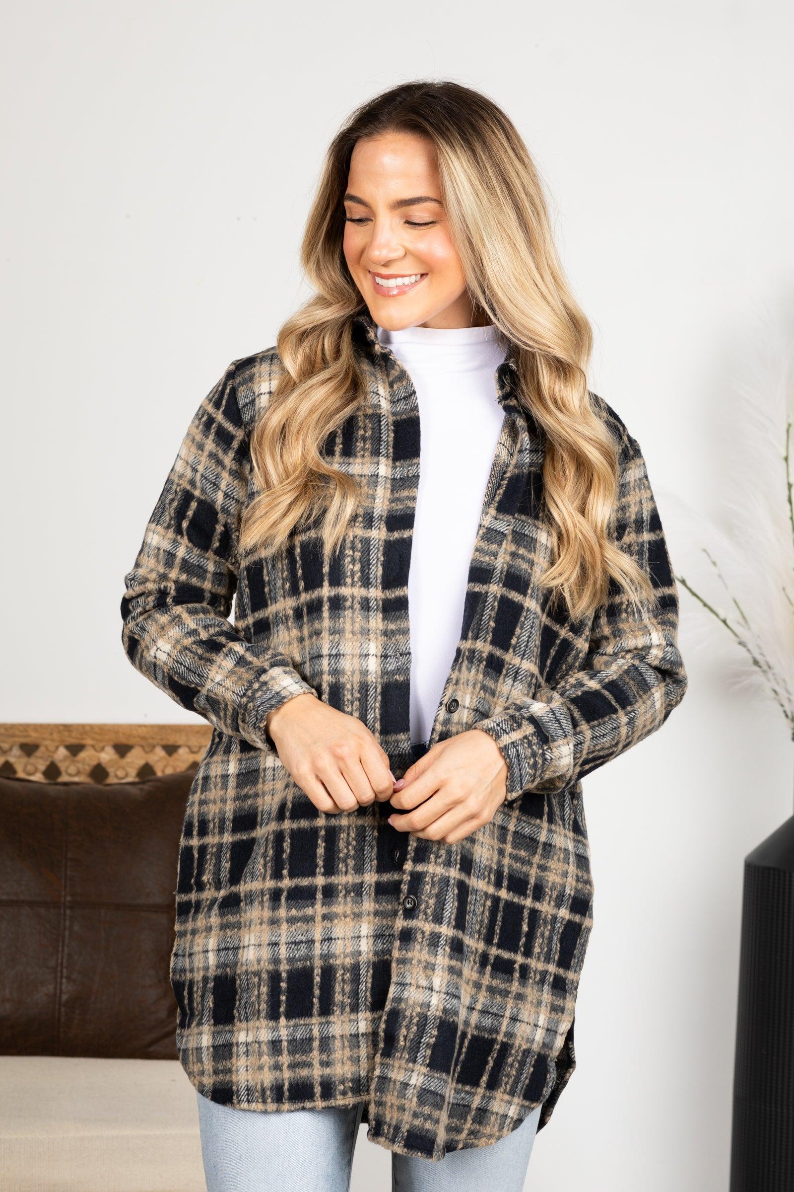 Plaid Button Down Long Flannel Shacket Product Image