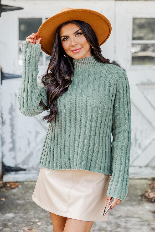 Letting You Go Olive Chenille Turtleneck Sweater Product Image