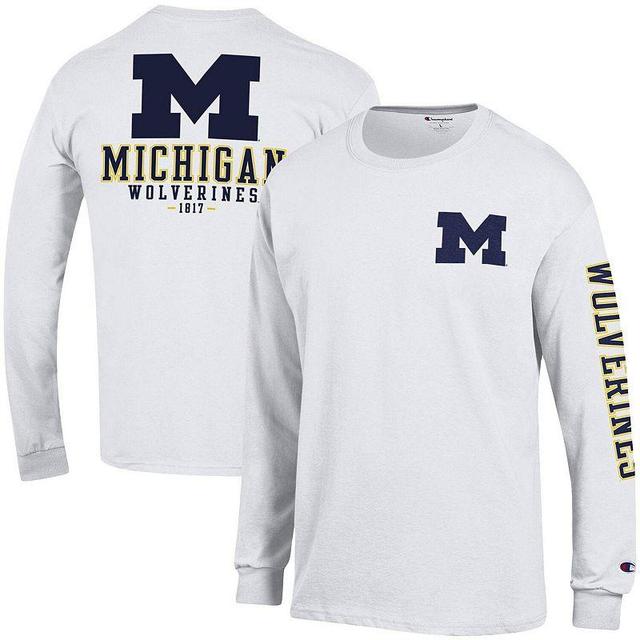 Mens Champion White Michigan Wolverines Team Stack Long Sleeve T-shirt Product Image