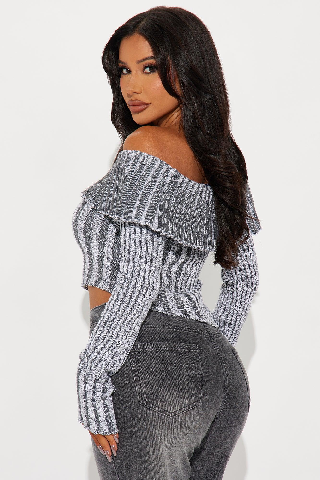 Clea Washed Off Shoulder Sweater - Grey/combo Product Image