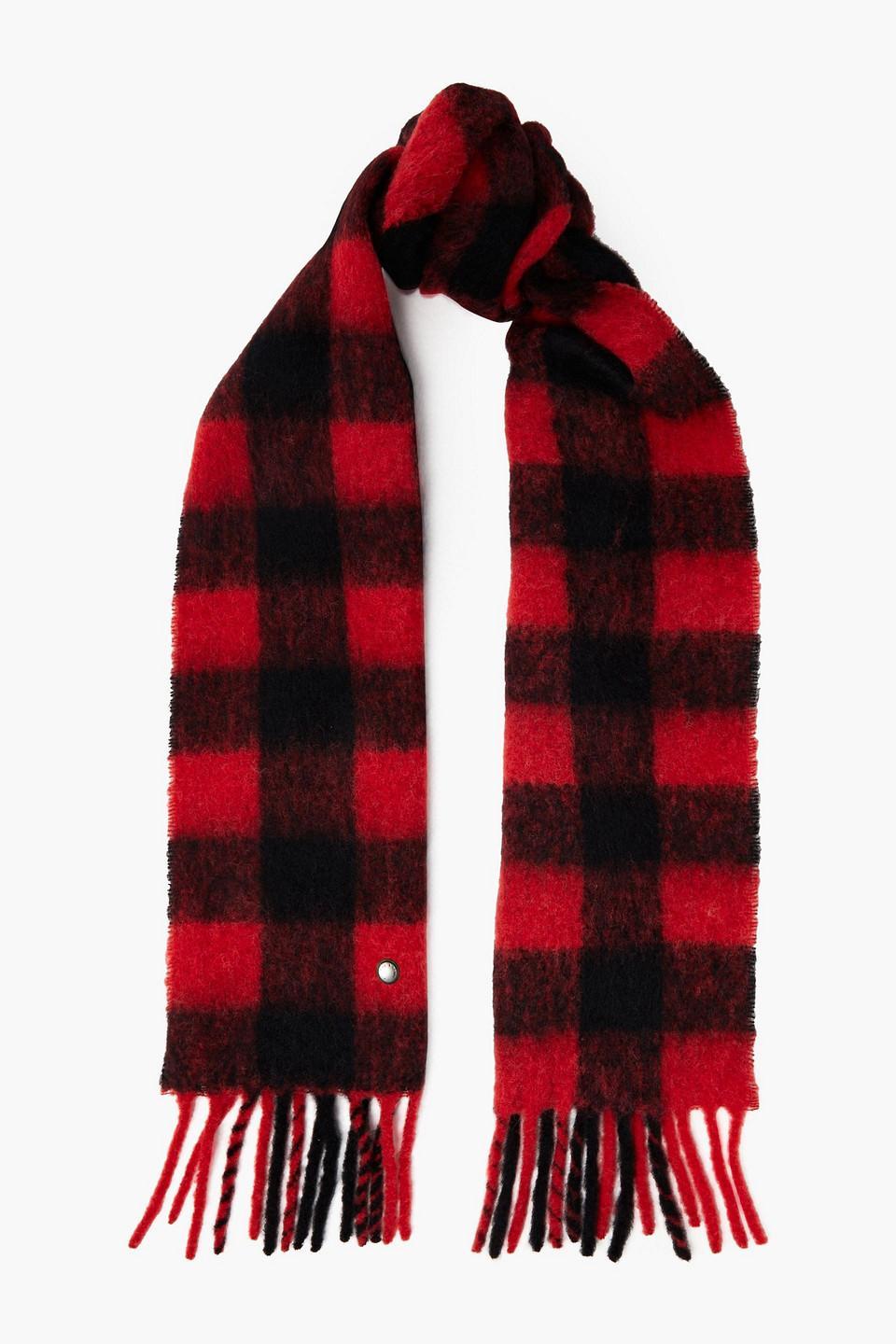 Fringed Checked Alpaca-blend Scarf In Red Product Image