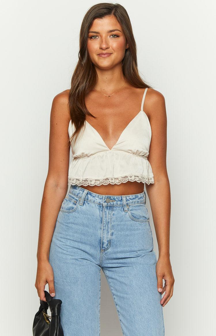 Jayde Cream Lace Trim Crop Top Product Image