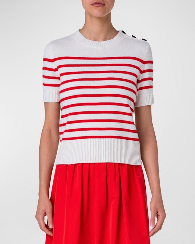 Womens Striped Wool-Cashmere Short-Sleeve Sweater Product Image