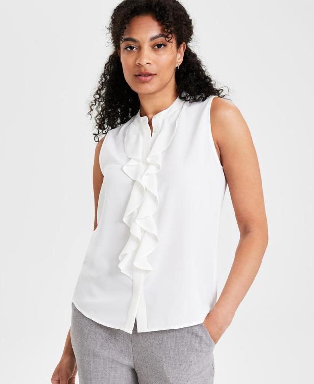 Kasper Womens Sleeveless Button-Front Ruffle Blouse Product Image