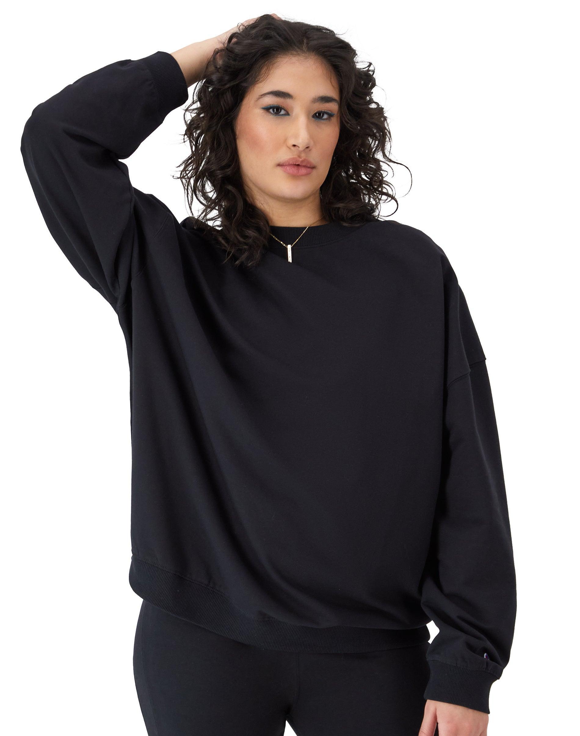 Womens Champion Stretch French Terry Crewneck Sweatshirt, C Logo Black 2XL Product Image