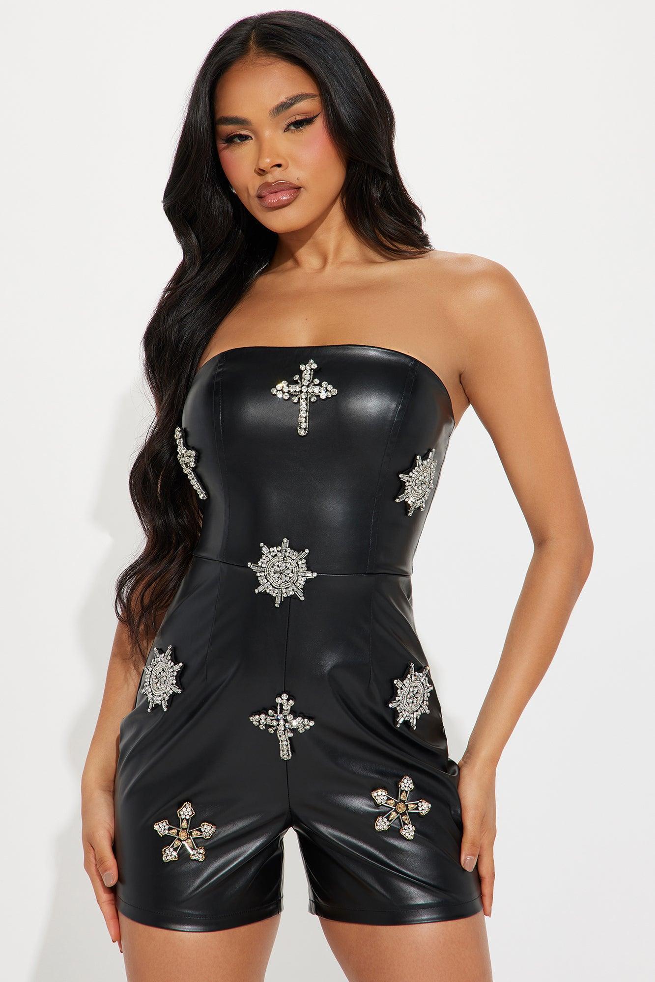 Dolce Faux Leather Romper - Black Product Image