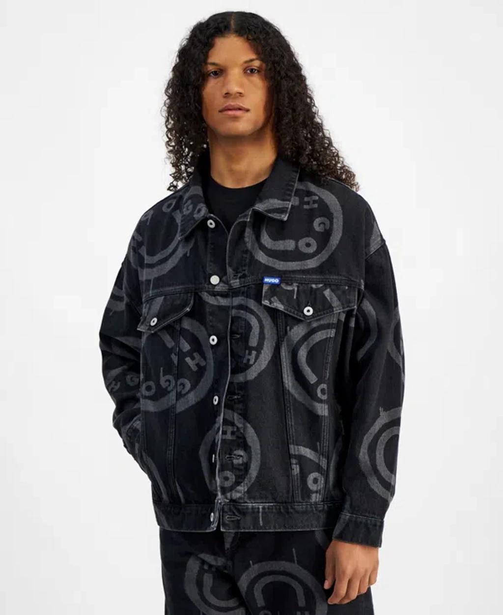 Men's Wes Relaxed Fit Logo Print Button-front Denim Jacket In Blk Product Image