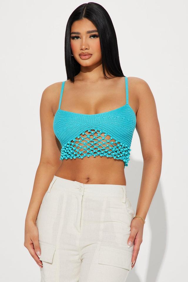 Tropical Summer Beaded Crochet Top - Aqua Product Image