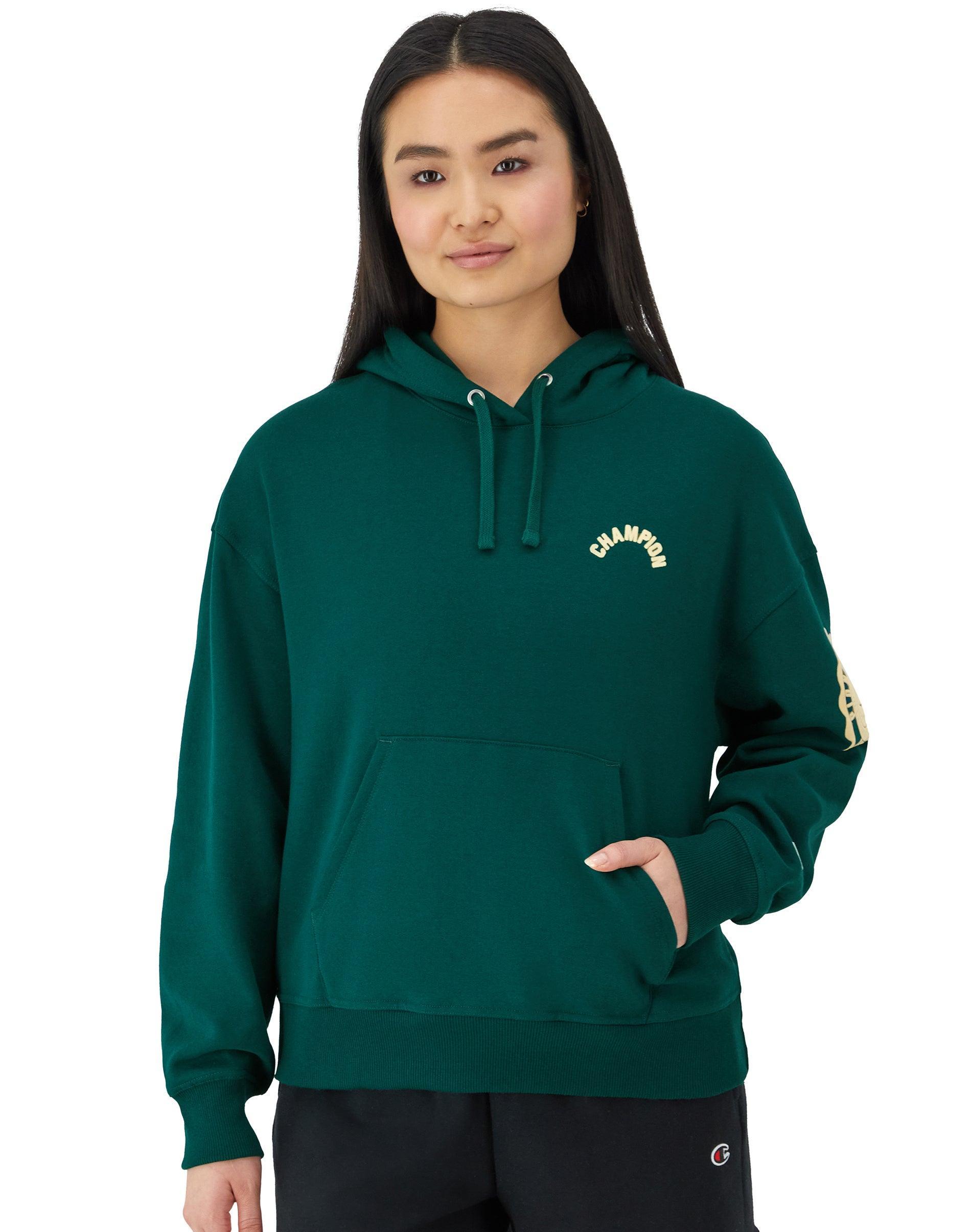 Womens Champion Powerblend Hoodie, Collegiate Laurel, Arched Classic Script Cardinal 2XL Product Image