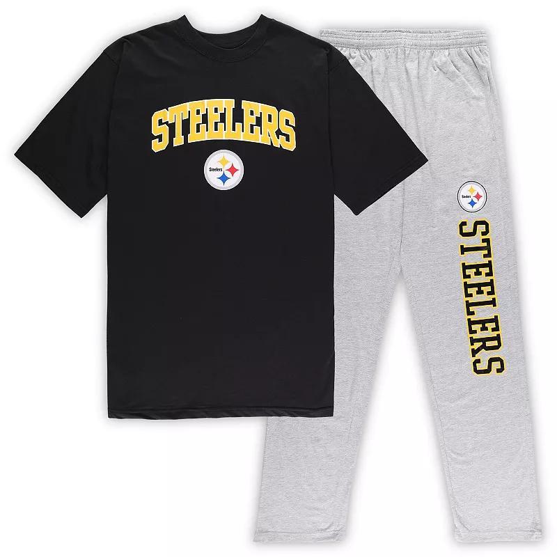 Mens Concepts Sport /Heather Gray Pittsburgh Steelers Big & Tall T-Shirt & Pants Sleep Set Product Image