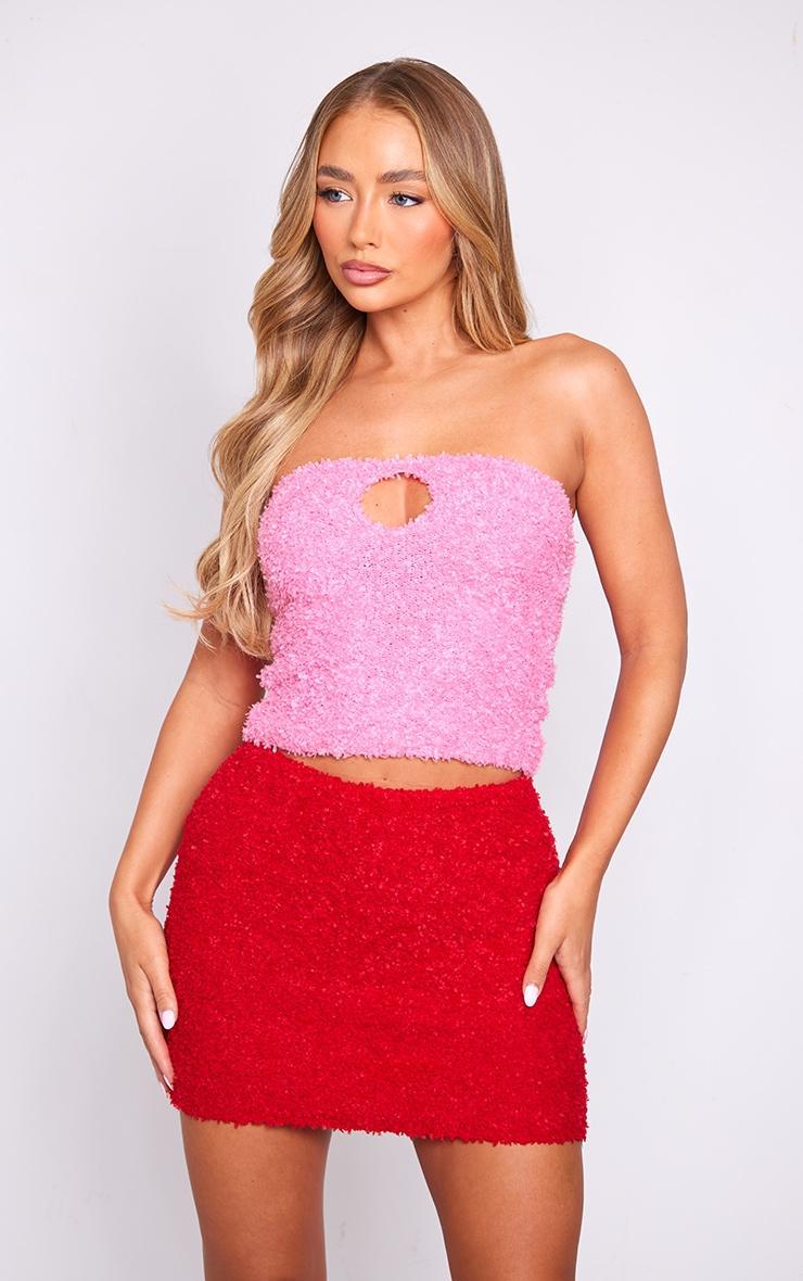 Bright Pink Fuzzy Knit Key Hole Bandeau Top Product Image