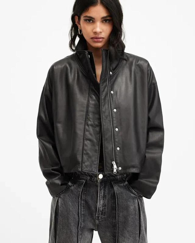 Ryder Funnel Neck Leather Jacket In Black Product Image