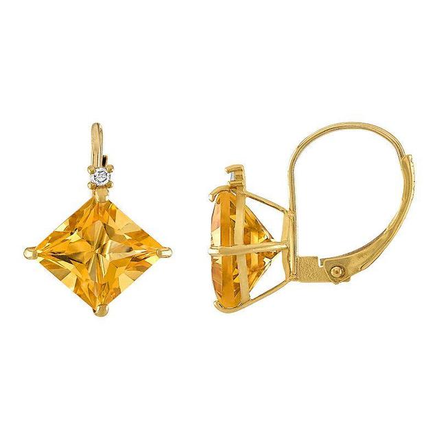 Tiara 10k Gold Citrine & Diamond Accent Leverback Earrings, Womens Product Image