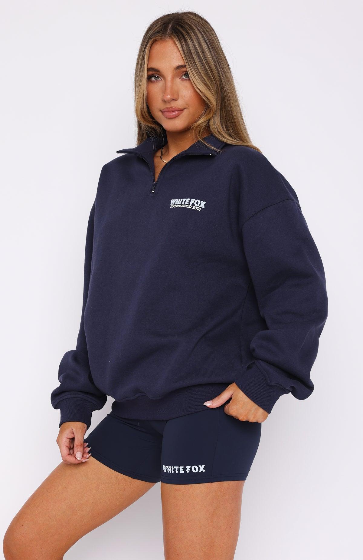 Standing On Business Zip Front Sweater Navy Product Image