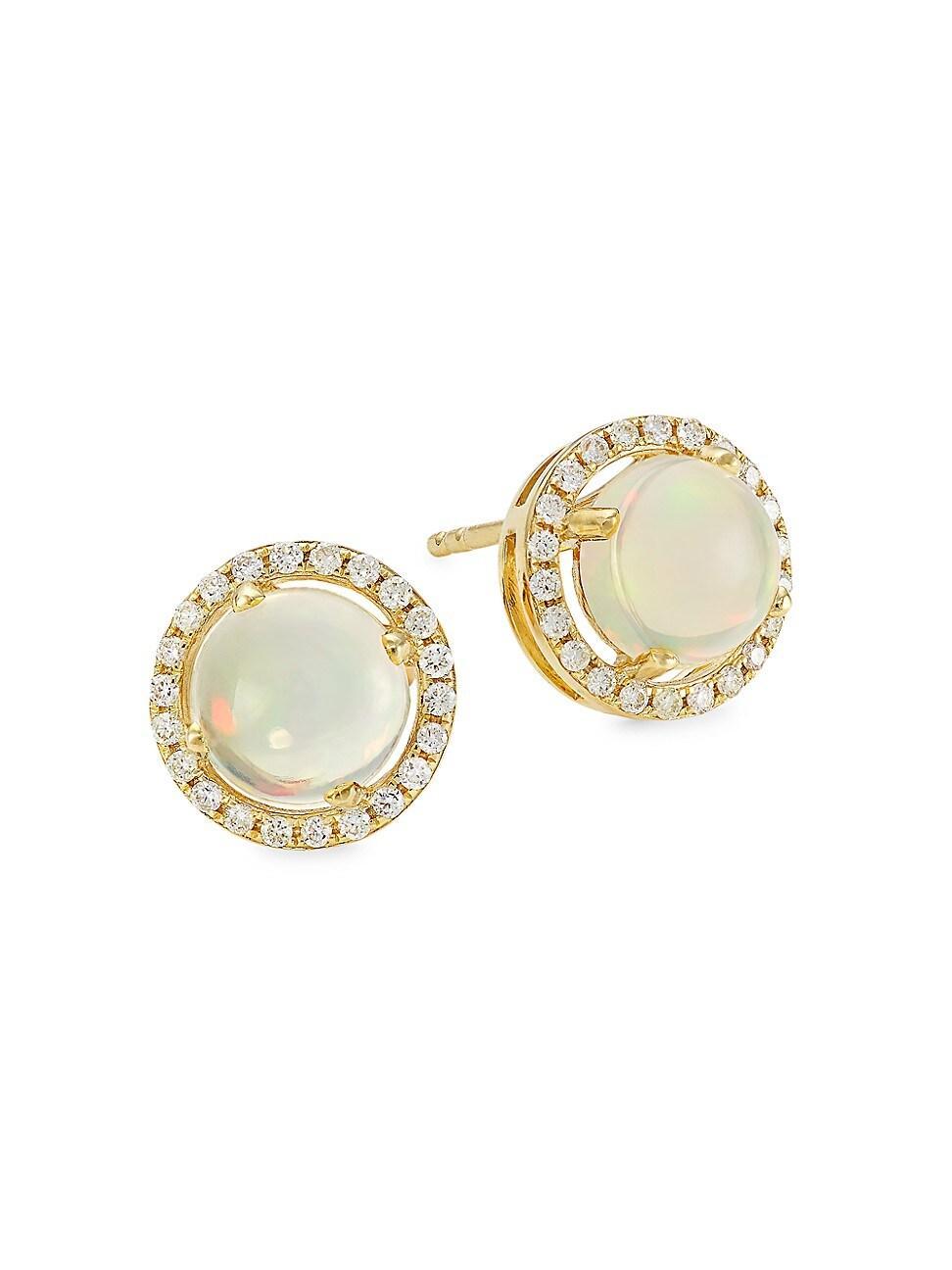 Womens 14K Yellow Gold, Opal, & 0.23 TCW Diamond Halo Stud Earrings Product Image