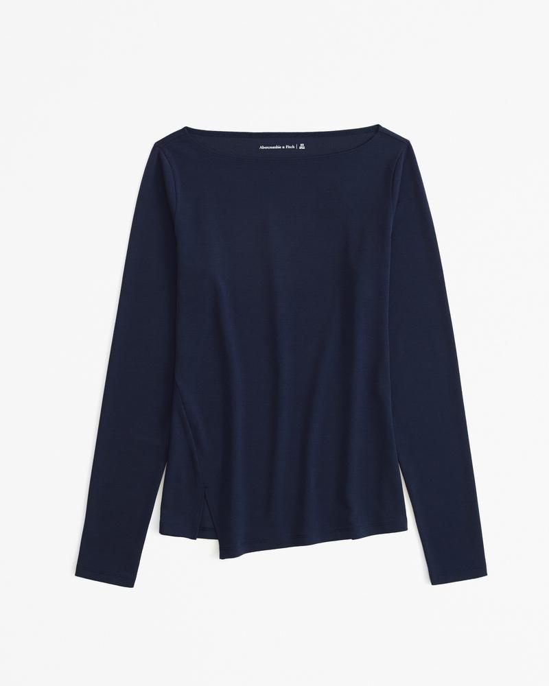 Long-Sleeve Asymmetrical Hem Slash Top Product Image