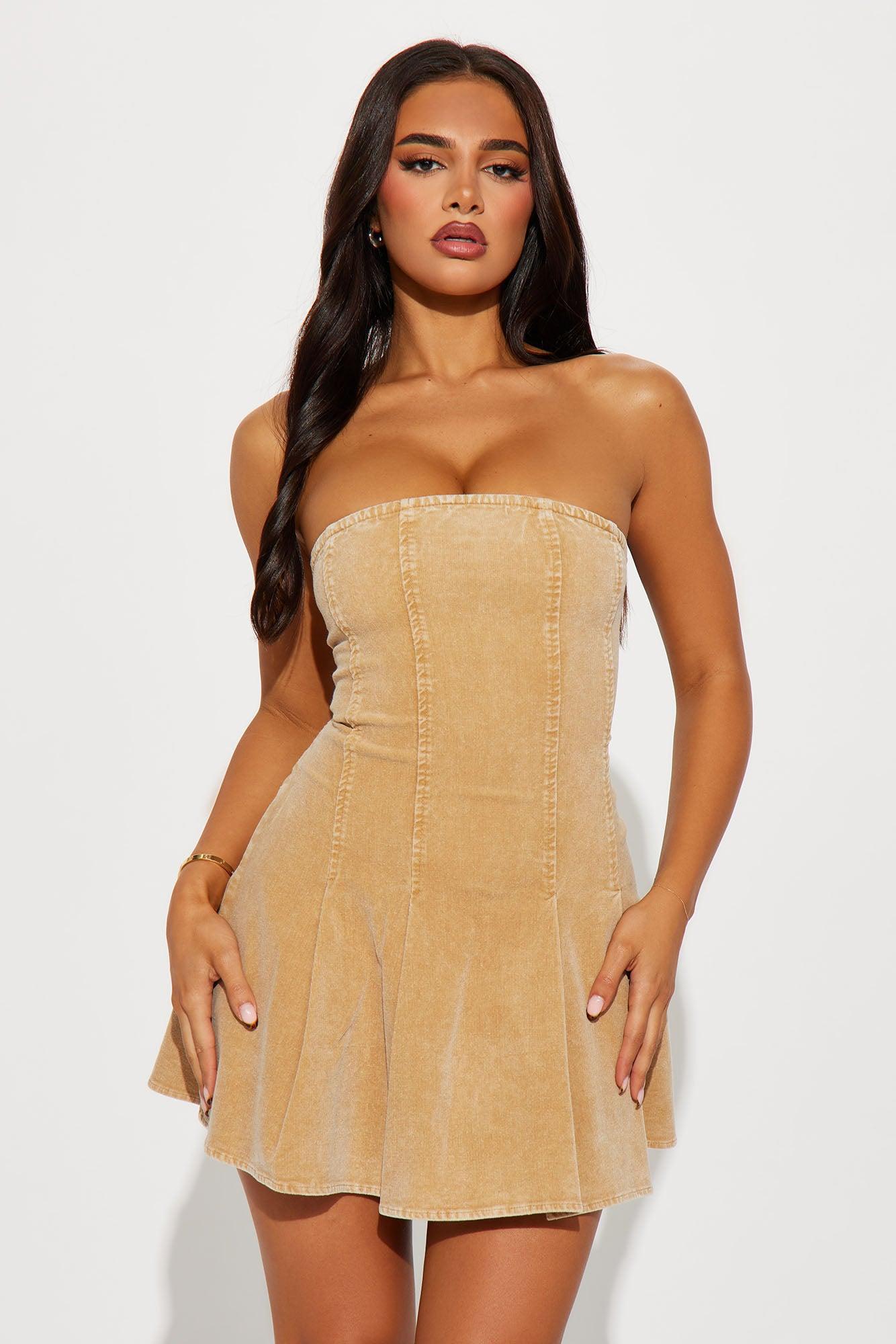 Street Gal Corduroy Mini Dress - Taupe Product Image