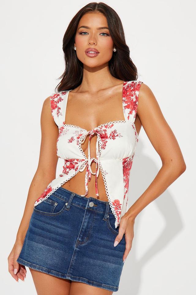 Anna Floral Top - Red/White Product Image