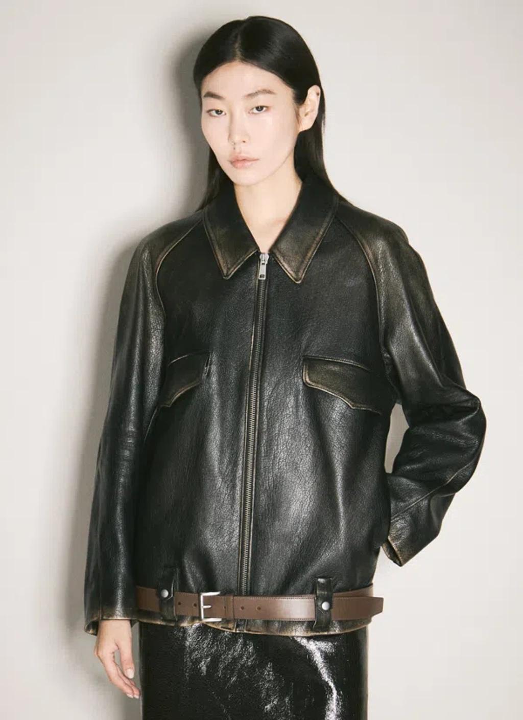 Women Leather Blouson Jacket In Black Product Image