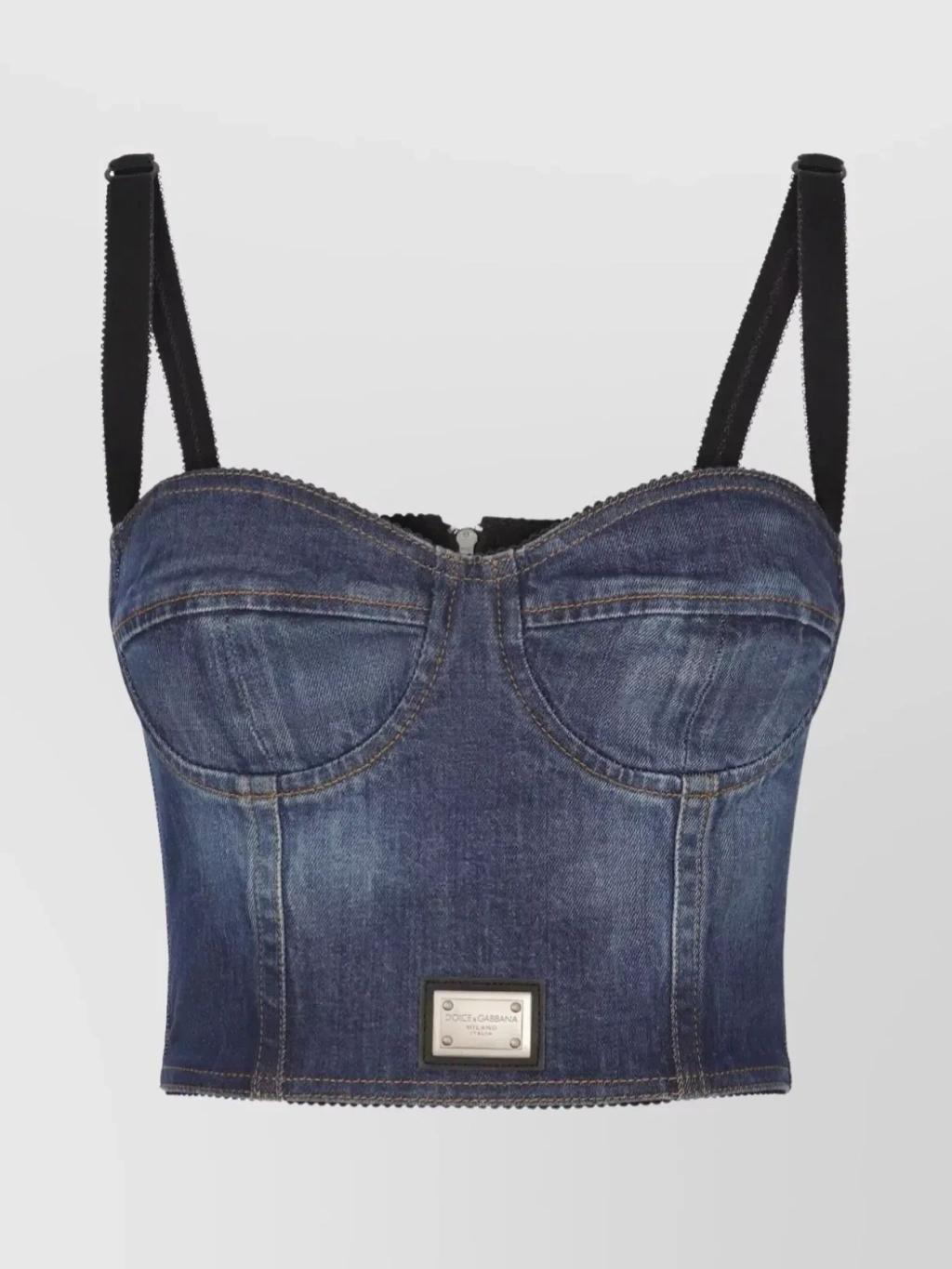 Logo-plaque Denim Crop Top In Multicolour product image