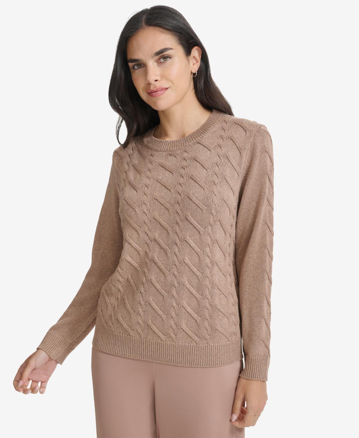 Calvin Klein Womens Metallic Cable-Knit Sweater Product Image