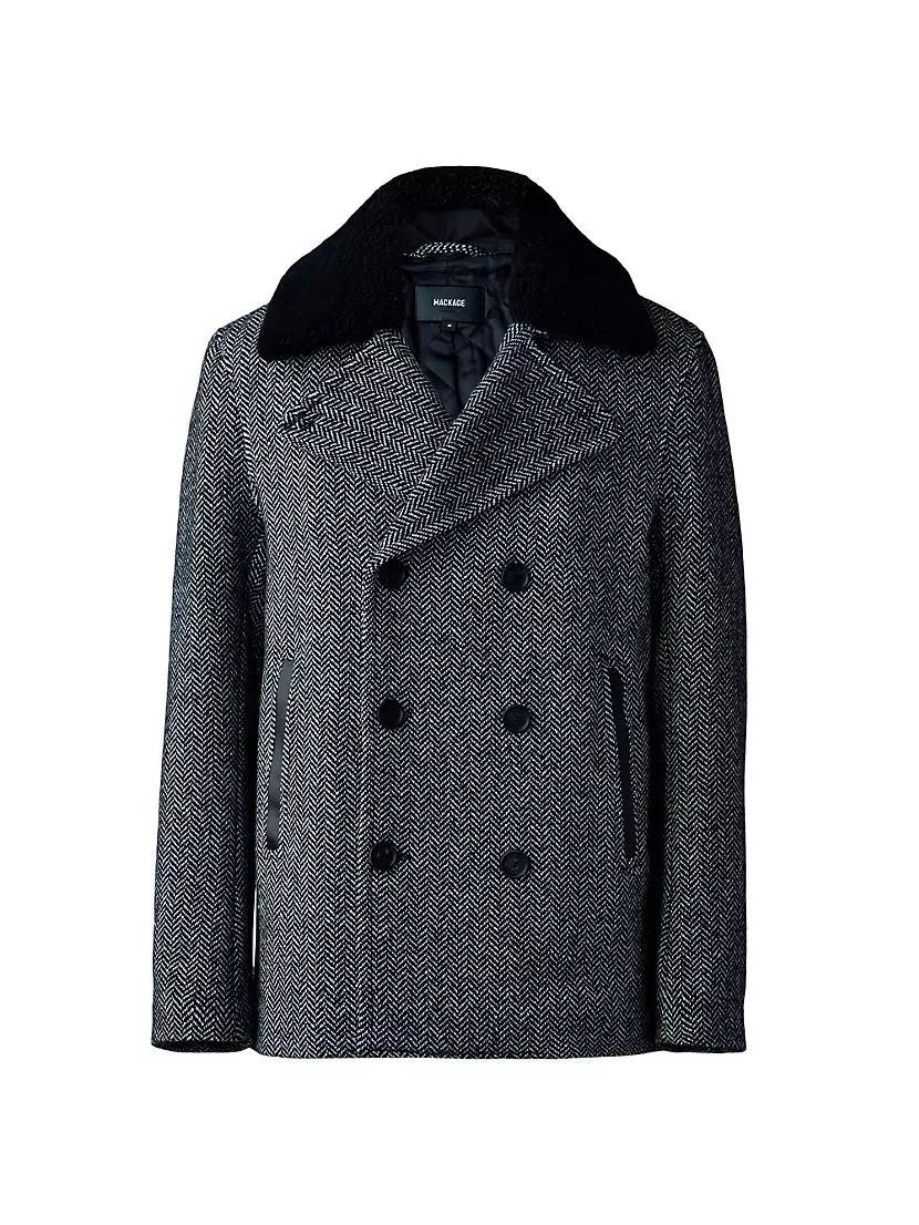 Cole Shearling-Trim Wool-Blend Herringbone Jacket Product Image