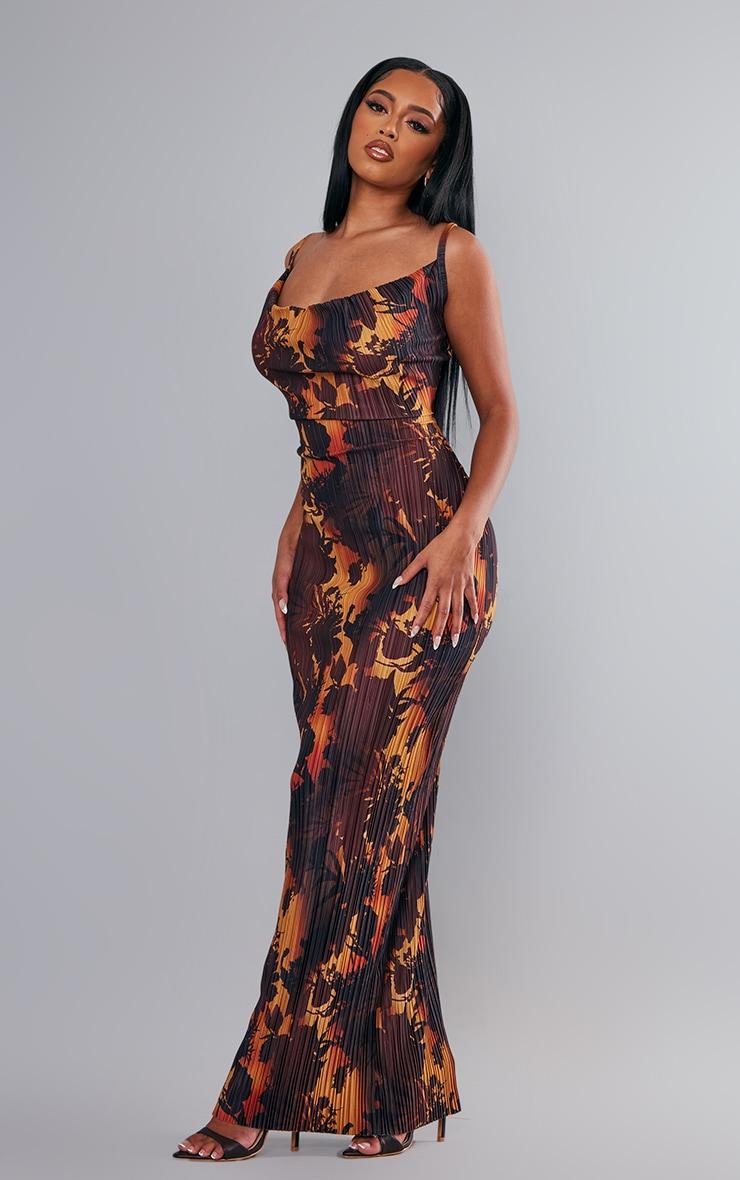 Brown Floral Ombre Plisse Strappy Maxi Dress product image