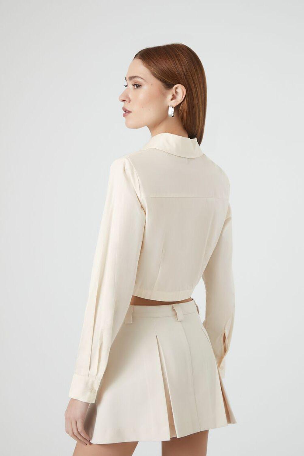 Poplin Notched-Hem Cropped Shirt | Forever 21 Product Image