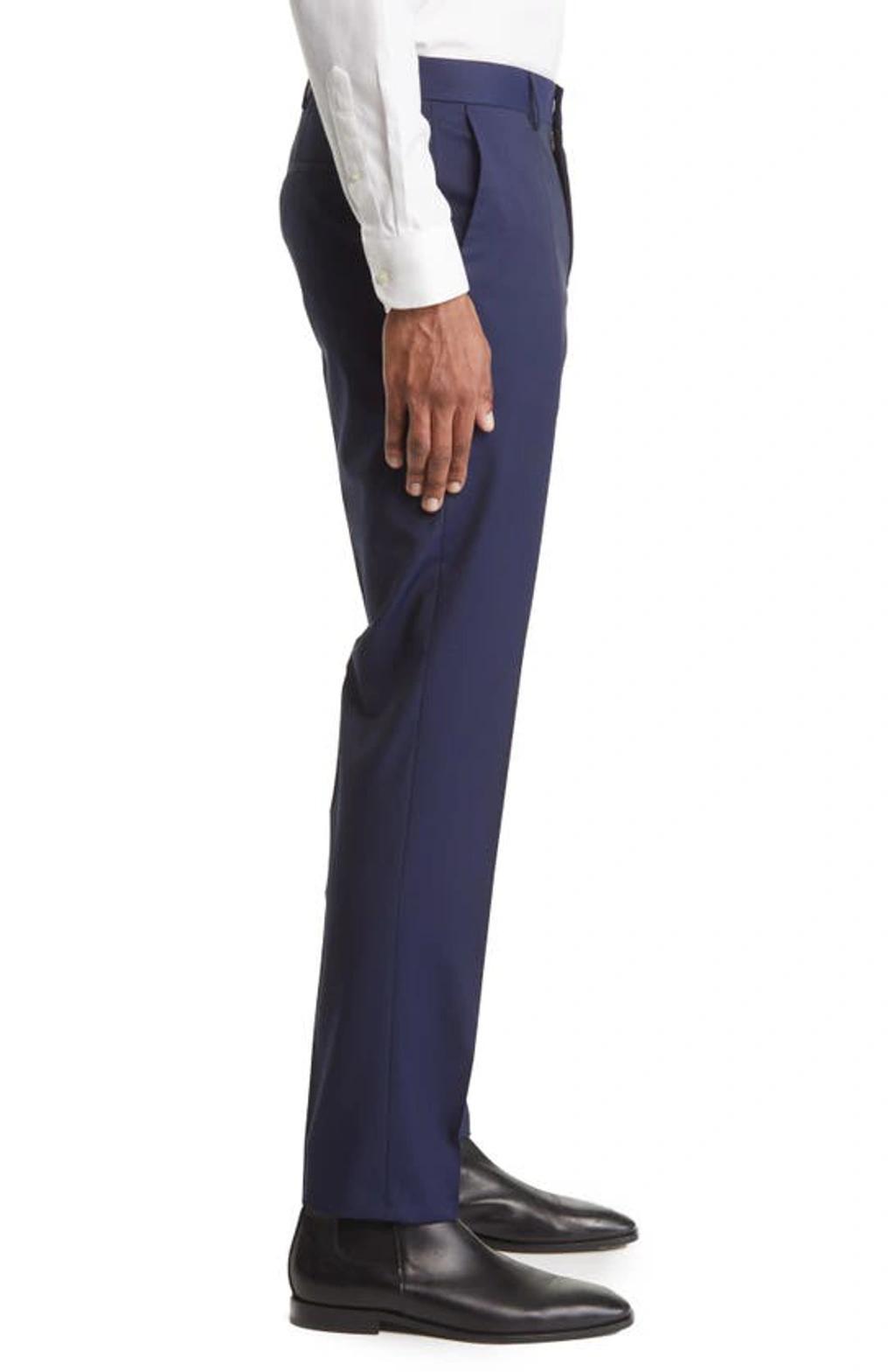 Genius Slim-fit Micro-checked Super 130s Virgin Wool Trousers In Navy Product Image