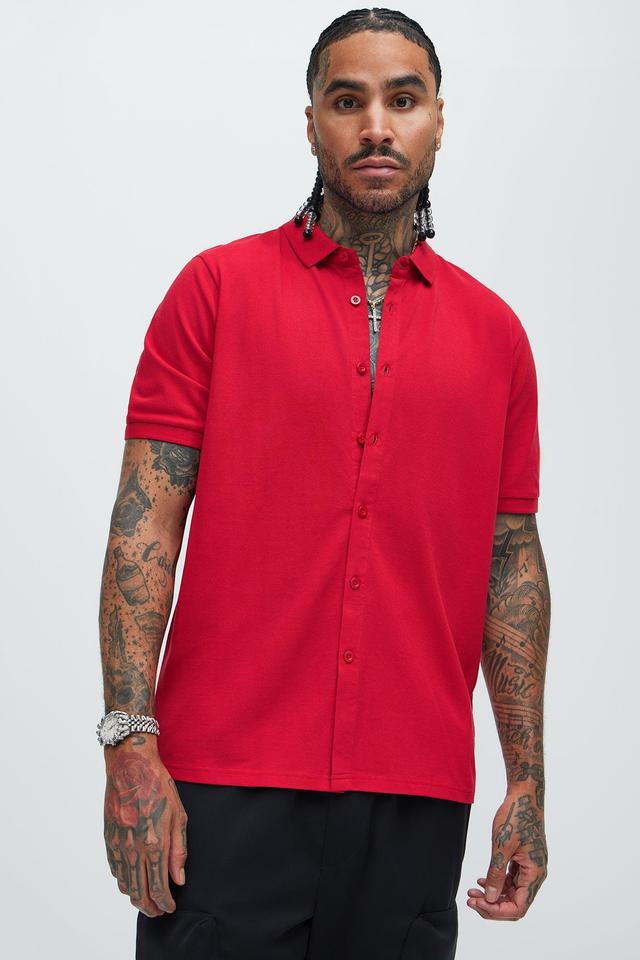 Owen Short Sleeve Knit Button Up - Red Product Image