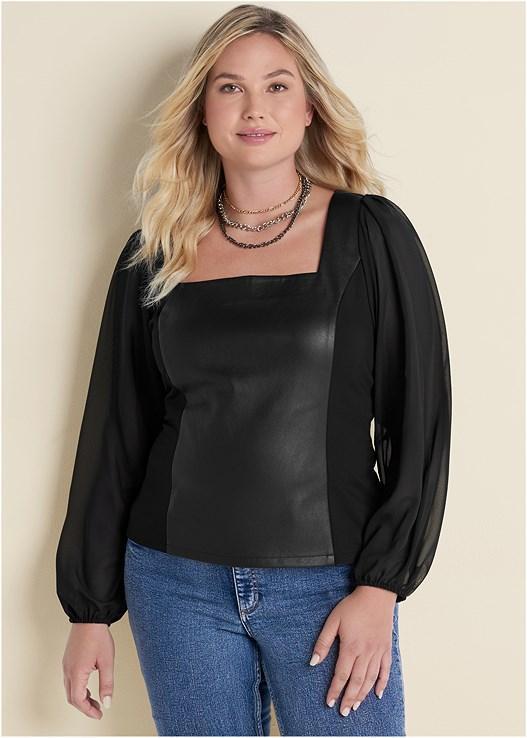 Faux-Leather Mesh Top Product Image