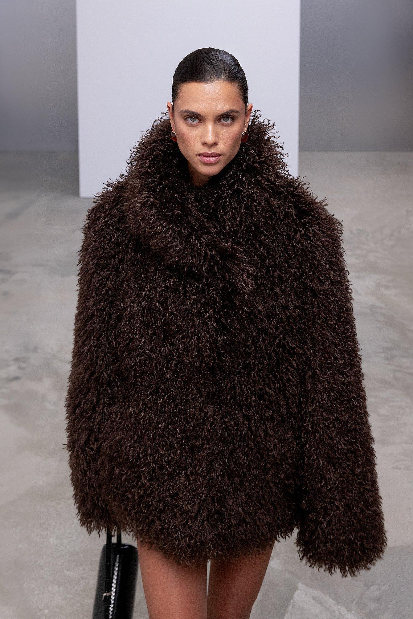 Curly Faux Fur Coat Product Image