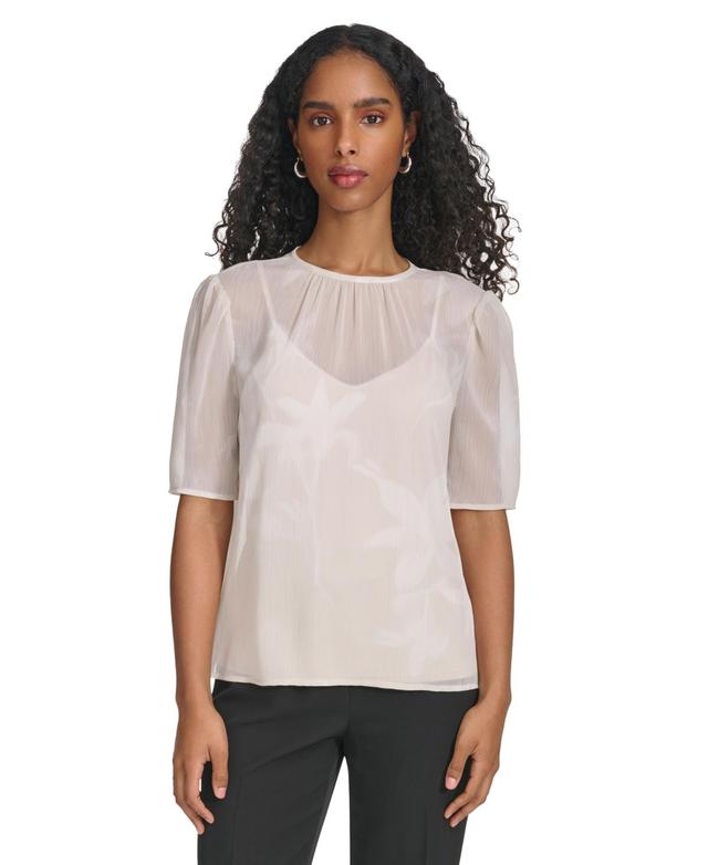 Calvin Klein Womens Floral-Motif Textured Chiffon Top Product Image