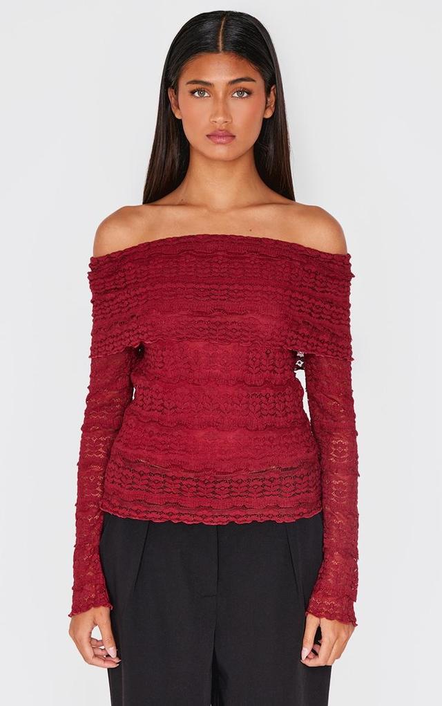 Burgundy Textured Bardot Long Top Product Image