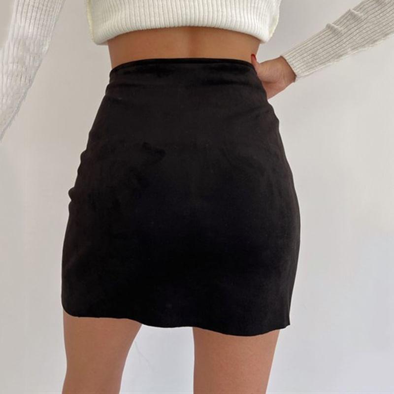 High Rise Asymmetrical Plain Mini Skirt Product Image